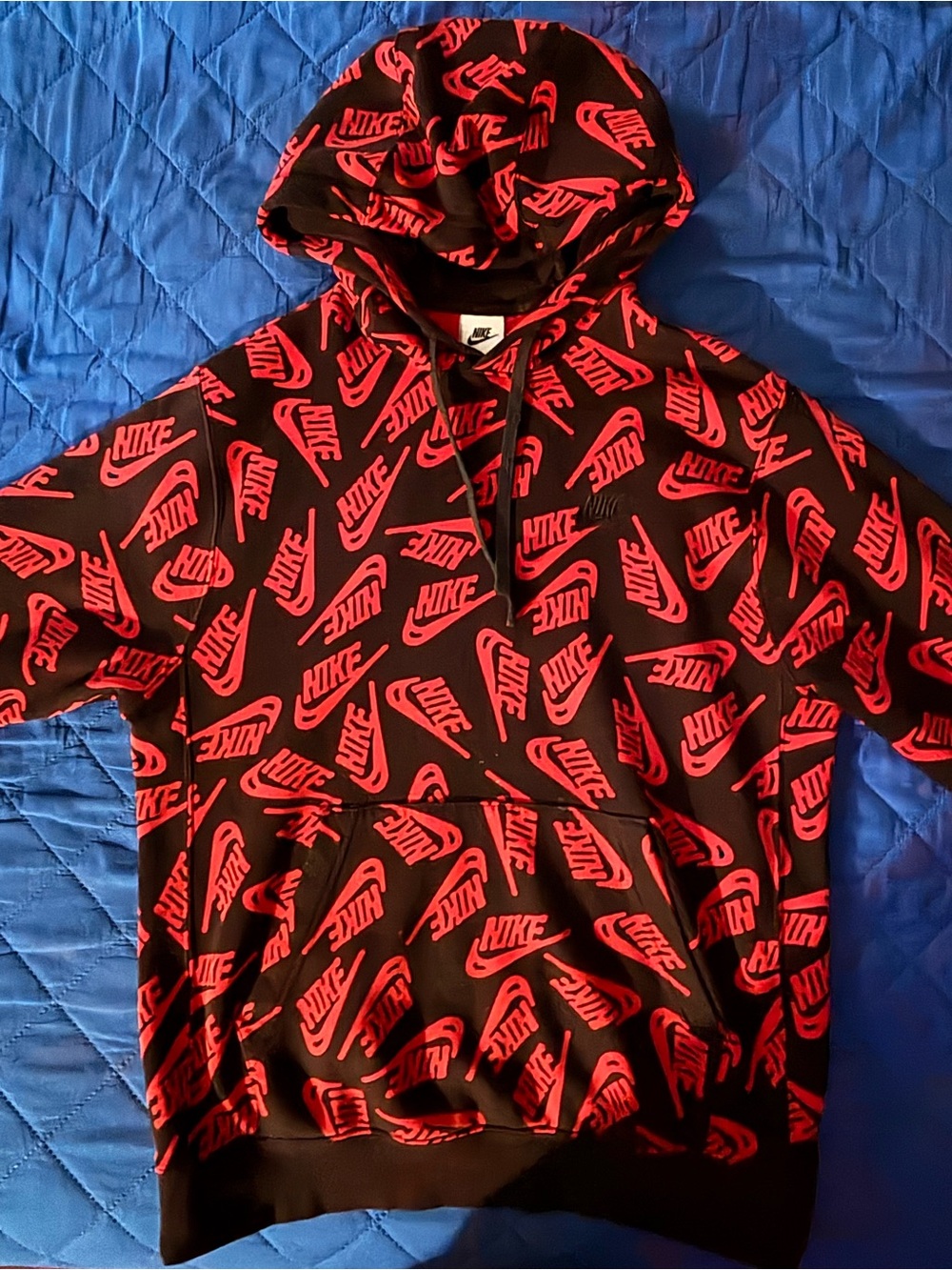 Nike Black Hoodie with Red All-Over Logo Print